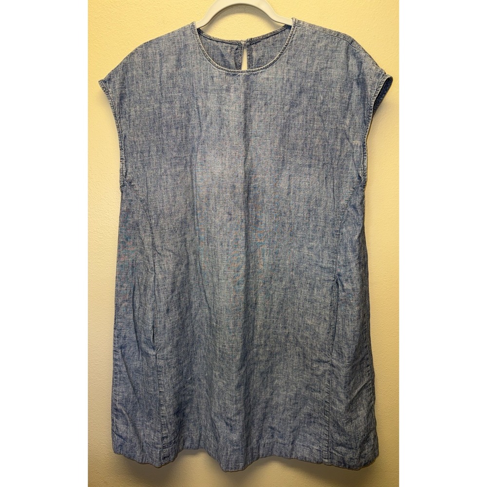 Eileen Fisher Blue Chambray Hemp Organic Cotton Pocket Tunic L/XL Lagenlook READ